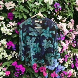 Drapers & Damons Womens Blouse and Tank Petite Small Blue Aqua Black Floral Set